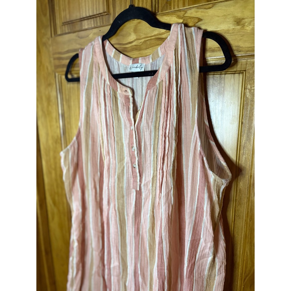 Wonderly Pink Striped 100% Cotton Gauze Sleeveless Henley Shift Dress XXL Womens - Picture 2 of 6